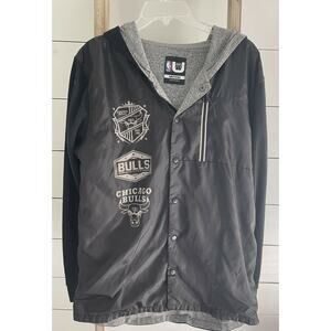 Chicago Bulls NBA U Adult Black Snap Button Up Gray Fleece Lined Hooded Jacket M